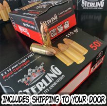 Sterling Ammunition 9 mm 115 gr. FMJ 1500 rnd/case SHIPPED