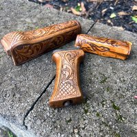 HAND CARVED WALNUT KHYBER PASS AKM AK74 HAND GUARD/GRIP SET #11