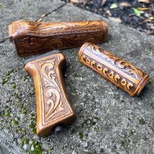 HAND CARVED WALNUT KHYBER PASS AKM AK74 HAND GUARD/GRIP SET #18