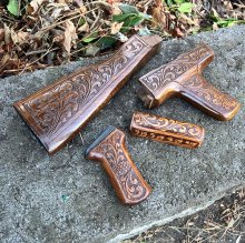 (image for) HAND CARVED WALNUT KHYBER PASS AKM AK74 DONG FURNITURE SET #30