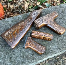 (image for) HAND CARVED WALNUT KHYBER PASS AKM AK74 DONG FURNITURE SET #32