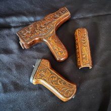 (image for) HAND CARVED WALNUT KHYBER PASS AK AK74 REVERSE DONG/GRIP SET #07