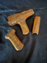 (image for) HAND CARVED WALNUT KHYBER PASS AK AK74 REVERSE DONG/GRIP SET #09