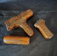 (image for) HAND CARVED WALNUT KHYBER PASS AK AK74 REVERSE DONG/GRIP SET #21