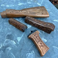 HAND CARVED WALNUT KHYBER PASS AKM AK74 FURNITURE SET #3