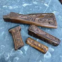 (image for) HAND CARVED WALNUT KHYBER PASS AKM AK74 FURNITURE SET #7