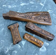 HAND CARVED WALNUT KHYBER PASS AKM AK74 FURNITURE SET #7