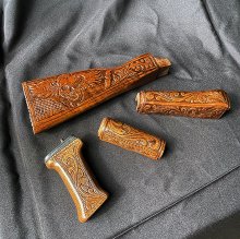 HAND CARVED WALNUT KHYBER PASS AKM AK74 FURNITURE SET #10