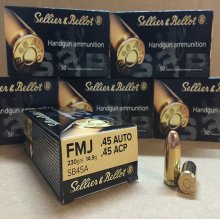 Sellier & Bellot 45 ACP 230 gr. FMJ 50 rnd/box