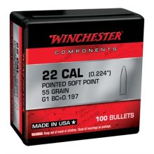 22 Caliber (0.224\") 55gr Pointed Soft Point 100/Box