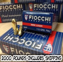 Fiocchi 9 mm 115 gr. FMJ 9AP 2000 rounds INCLUDES SHIPPING