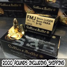 Sellier & Bellot 9 mm 115 gr FMJ 2000 rnd/case INCLUDES SHIPPING