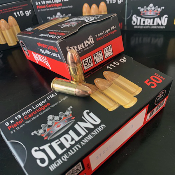 Sterling Ammunition 9 mm 115 gr. FMJ 1500 rnd/case SHIPPED