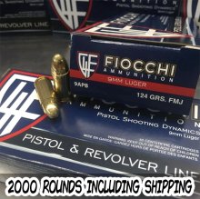 Fiocchi 9 mm 124 gr. FMJ 9APB 2000 rounds INCLUDES SHIPPING