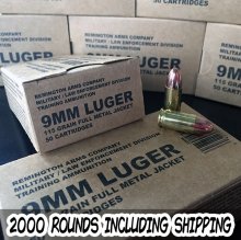 Remington MIL/LE 9 mm 115 gr. FMJ 2000 rounds INCLUDES SHIPPING