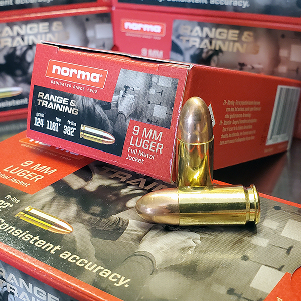 Norma Range & Training 9mm 124 gr. FMJ 50 rnd/box